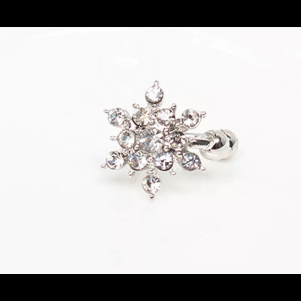 SILVER TONE CRYSTAL STAR SNOWFLAKE CLIP STUD EARRING